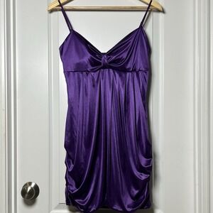 Ruby Rox Vintage Purple Satin Spaghetti Strap Mini Dress Y2K Dark Feminine Style
